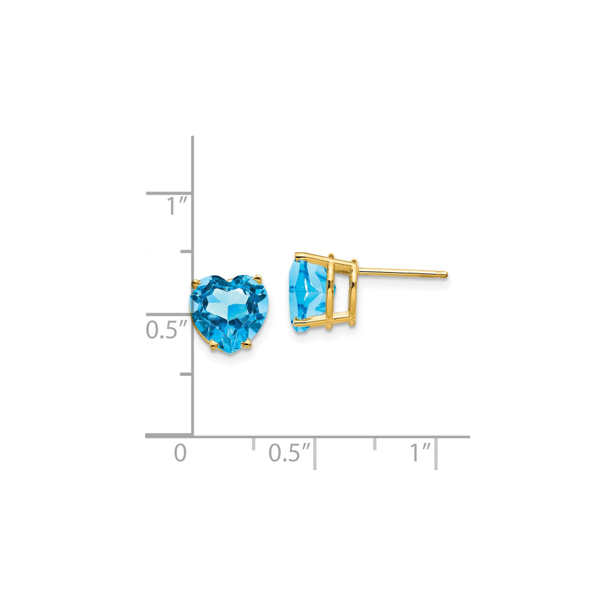14k Yellow Gold Heart Shaped Blue Topaz Stud Earrings for Women