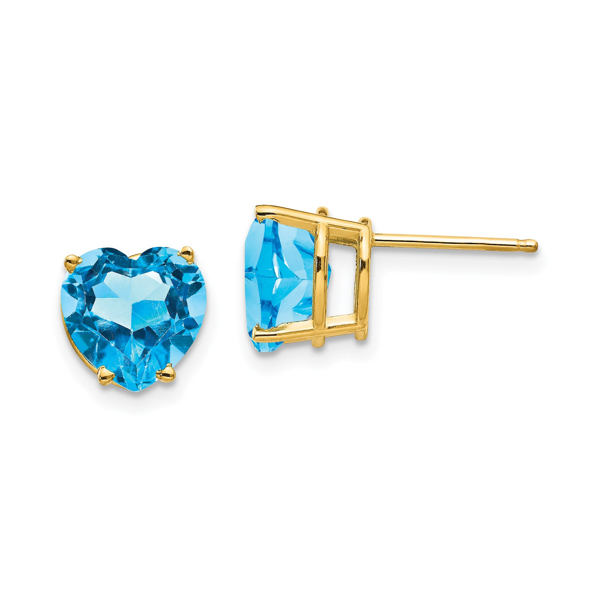 14k Yellow Gold Heart Shaped Blue Topaz Stud Earrings for Women