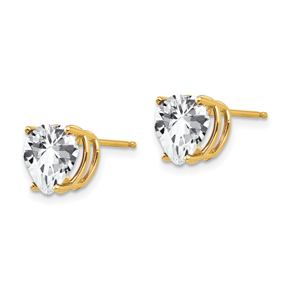 14k Yellow Gold Heart Shaped Stud Earrings with Cubic Zirconia, Solitaire Style for Women