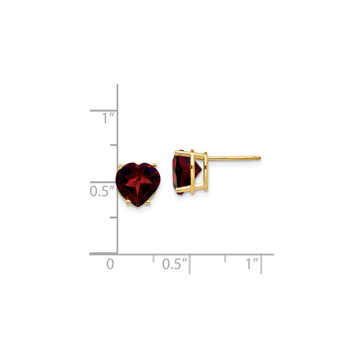14k Yellow Gold Heart Shaped Garnet Stud Earrings, Romantic Jewelry for Women