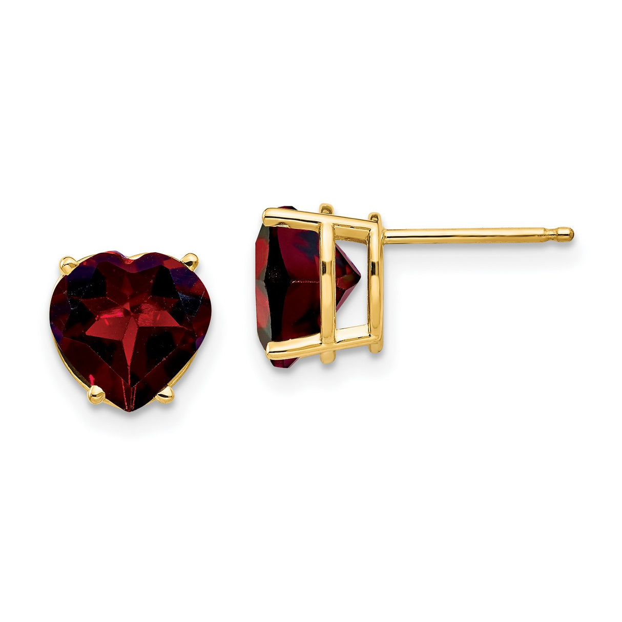 14k Yellow Gold Heart Shaped Garnet Stud Earrings, Romantic Jewelry for Women