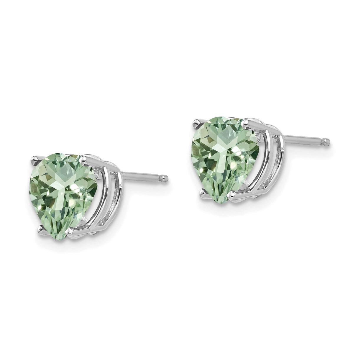 14k White Gold Heart Shaped Green Amethyst Stud Earrings for Women