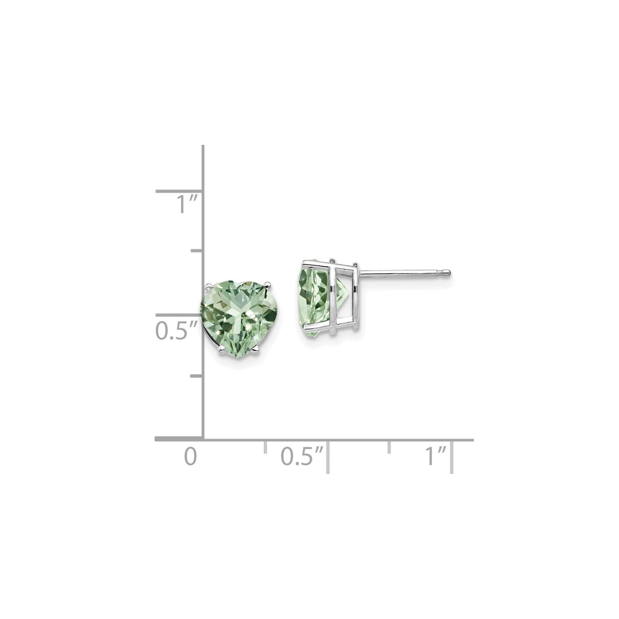 14k White Gold Heart Shaped Green Amethyst Stud Earrings for Women