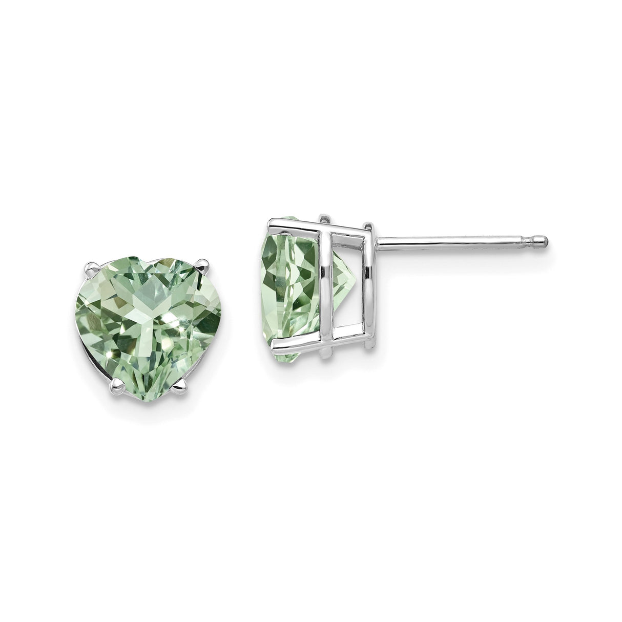 14k White Gold Heart Shaped Green Amethyst Stud Earrings for Women