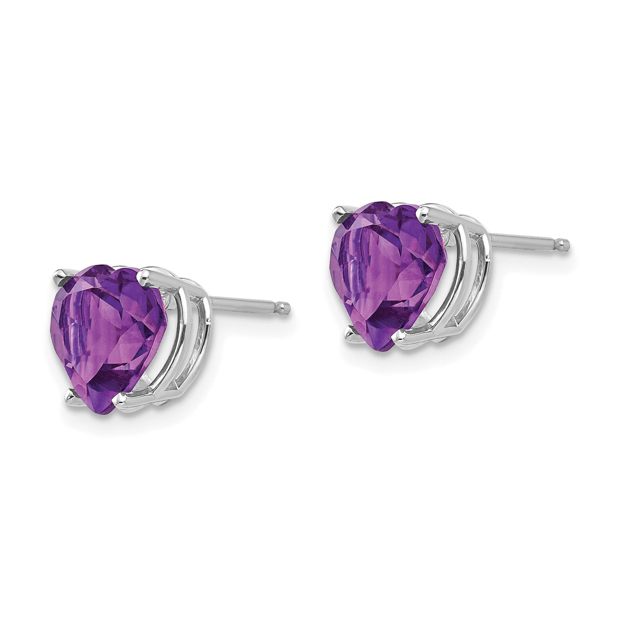 14k White Gold Heart Shaped Amethyst Stud Earrings, Romantic February Birthstone Jewelry