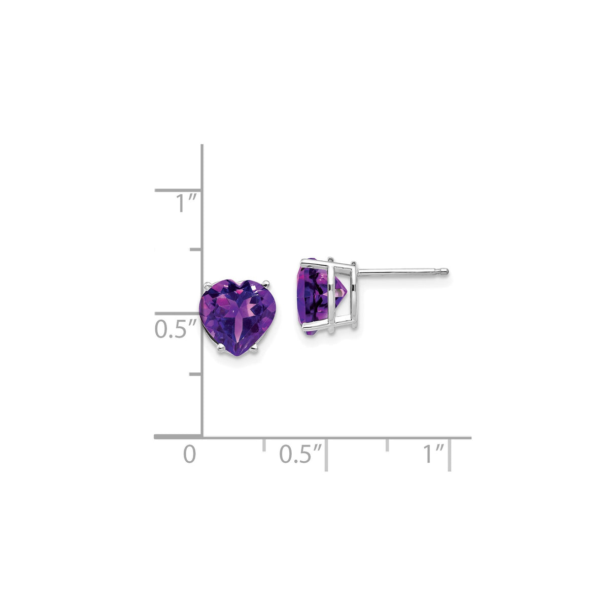 14k White Gold Heart Shaped Amethyst Stud Earrings, Romantic February Birthstone Jewelry