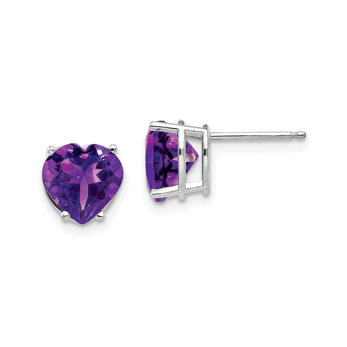 14k White Gold Heart Shaped Amethyst Stud Earrings, Romantic February Birthstone Jewelry