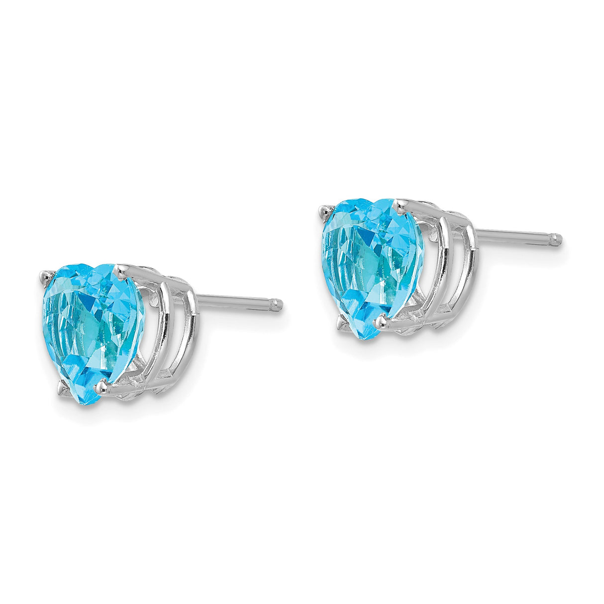 14k White Gold Heart Stud Earrings with Swiss Blue Topaz, Dainty Romantic Design for Women