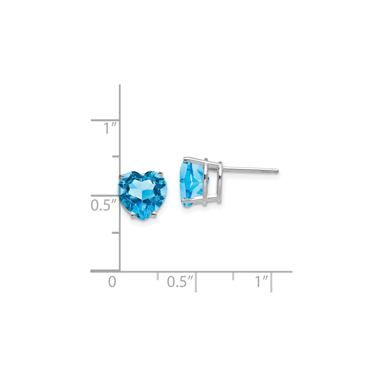 14k White Gold Heart Stud Earrings with Swiss Blue Topaz, Dainty Romantic Design for Women