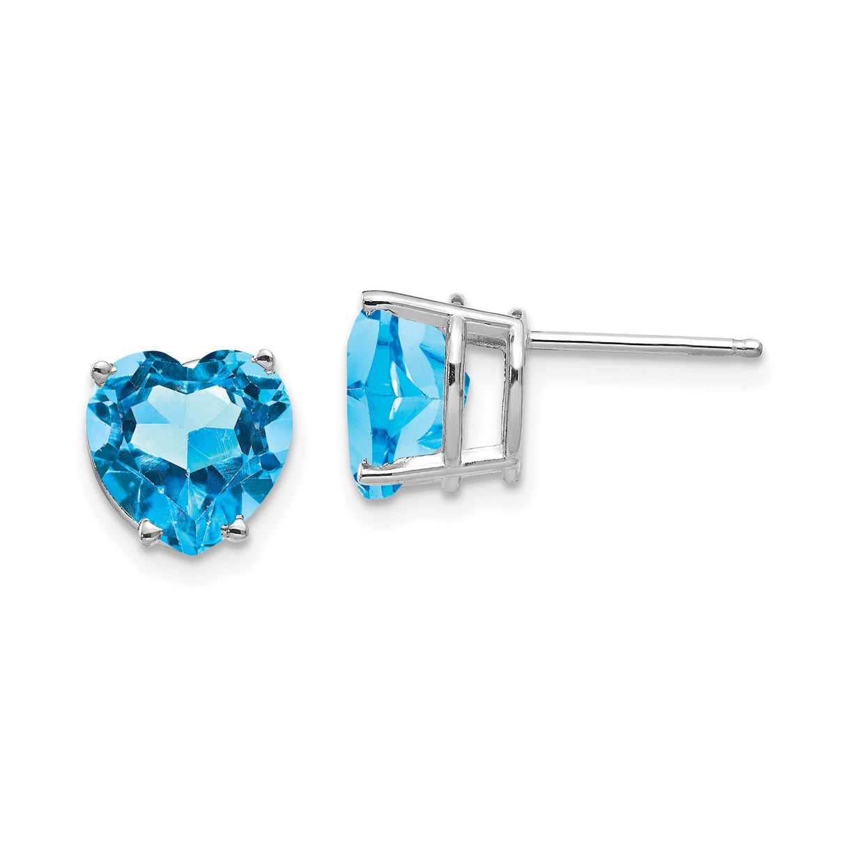 14k White Gold Heart Stud Earrings with Swiss Blue Topaz, Dainty Romantic Design for Women