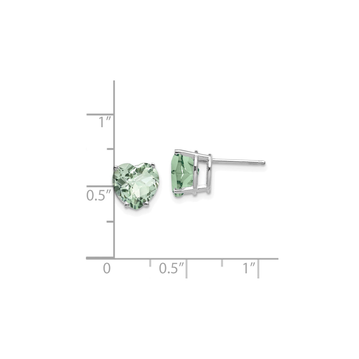 14k White Gold Heart Shaped Stud Earrings with Light Green Quartz Gemstones
