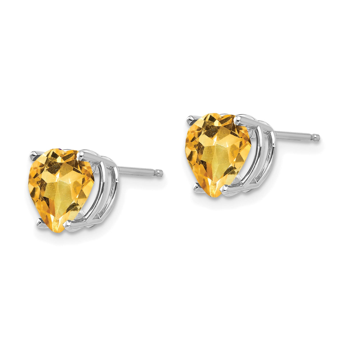 14k White Gold Heart Stud Earrings with Citrine Gemstone, November Birthstone Jewelry