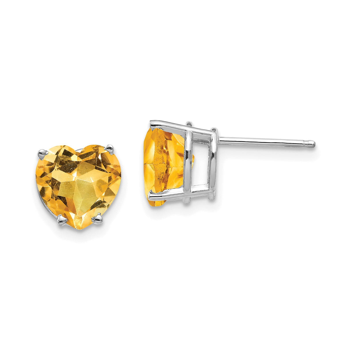 14k White Gold Heart Stud Earrings with Citrine Gemstone, November Birthstone Jewelry