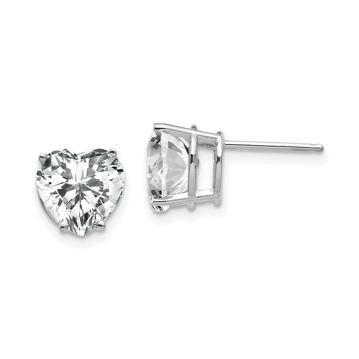 14k White Gold Heart Stud Earrings with Cubic Zirconia, Romantic Dainty Jewelry for Women