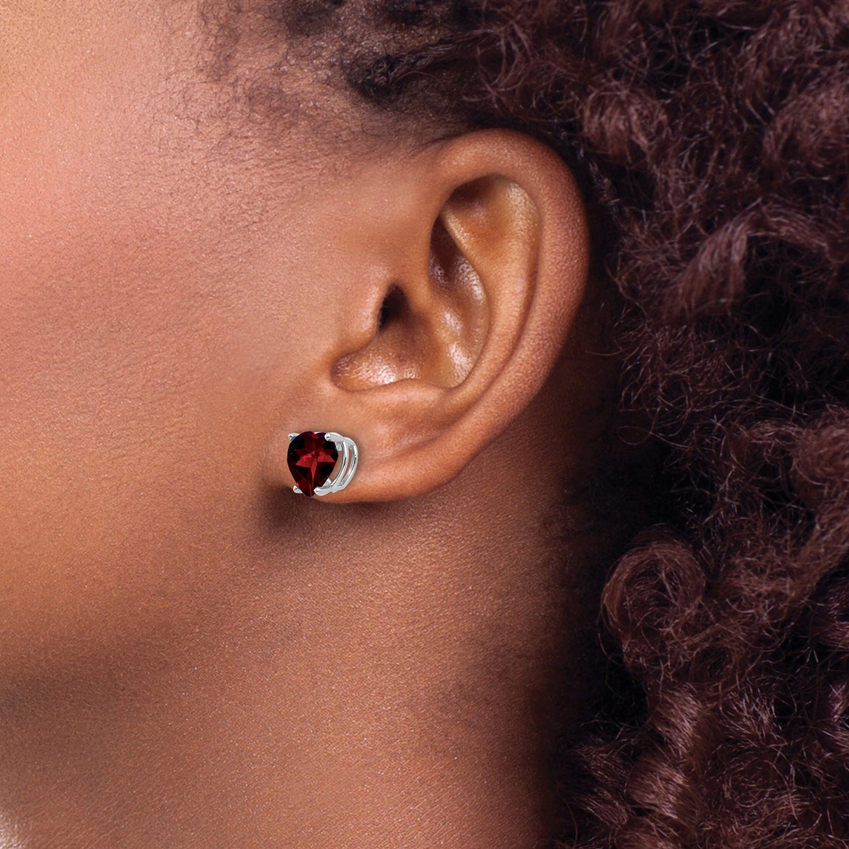 14k White Gold Heart Shaped Garnet Stud Earrings for Women