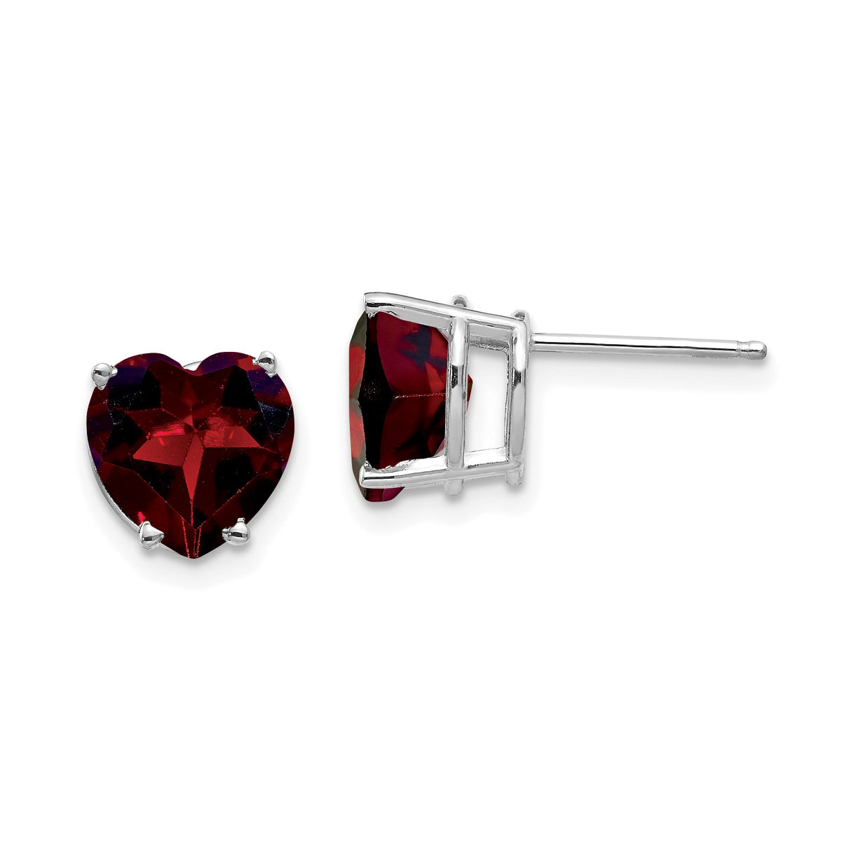 14k White Gold Heart Shaped Garnet Stud Earrings for Women