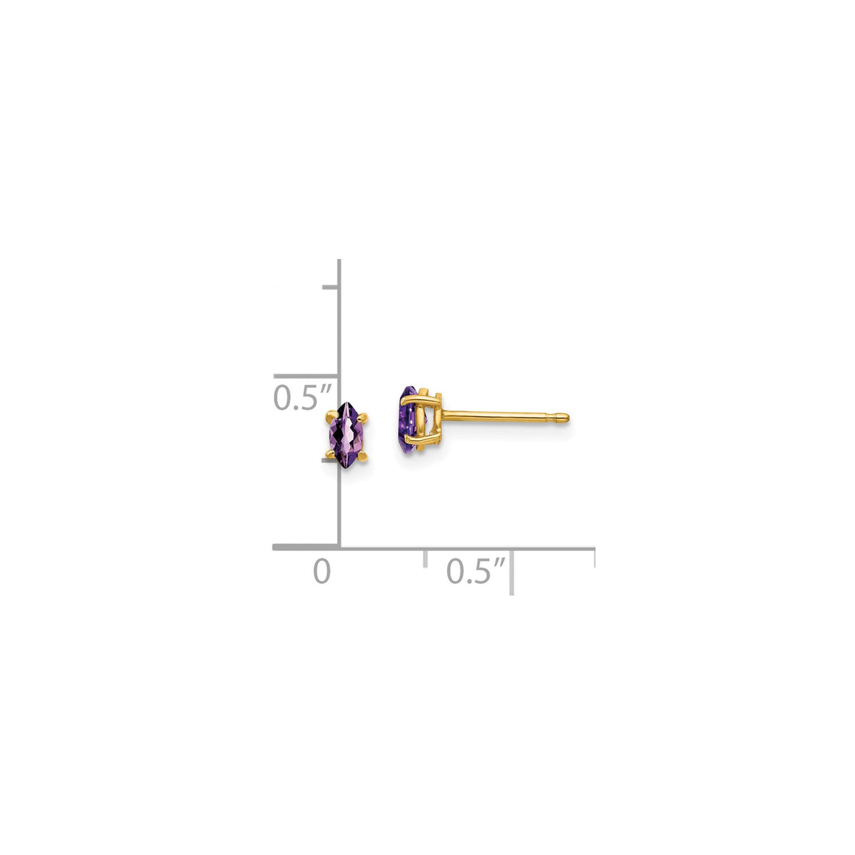 14k Yellow Gold Amethyst Stud Earrings, Marquise Cut, Prong Set Minimalist Design for Women