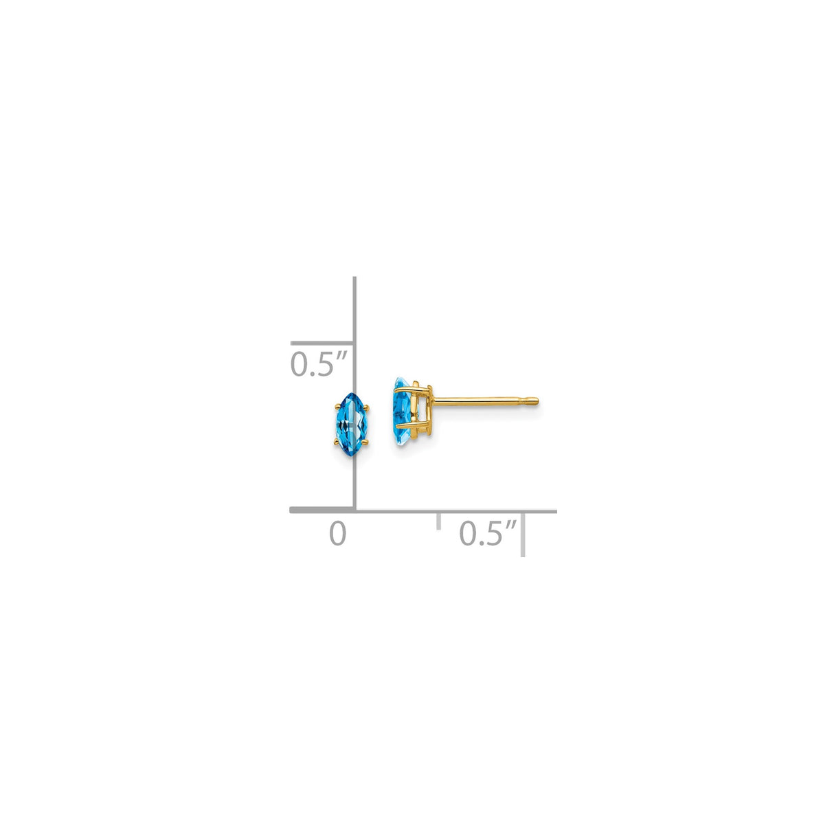 14k Yellow Gold Stud Earrings with Marquise Cut Swiss Blue Topaz, Minimalist Design for Women