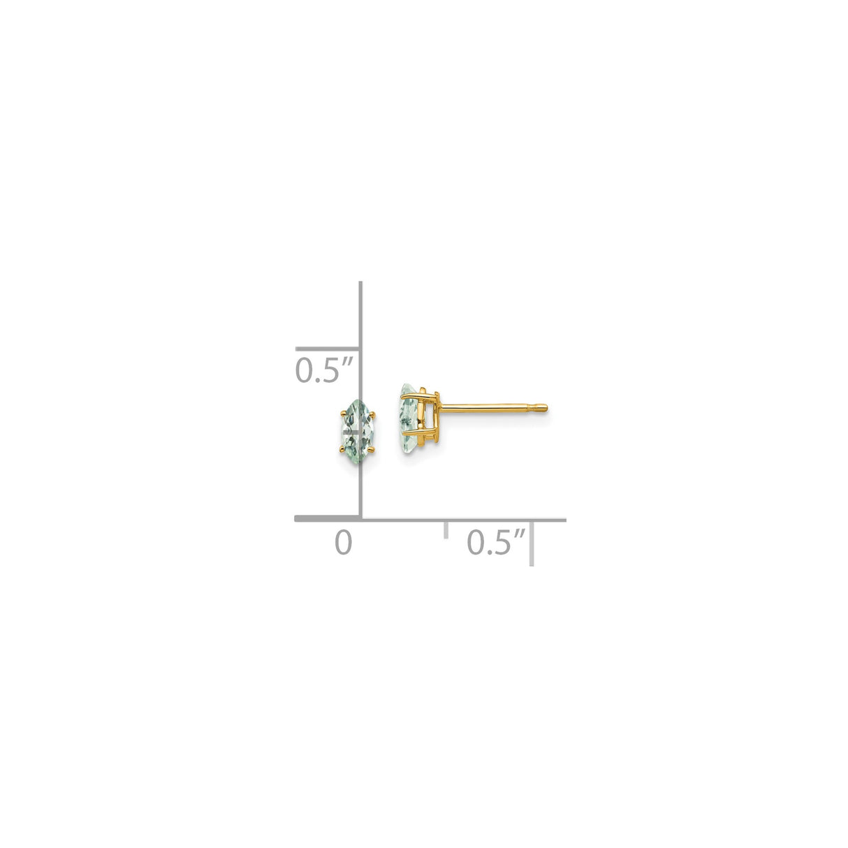 14k Yellow Gold Stud Earrings with Marquise Cut Green Amethyst, Minimalist Prong Set Design