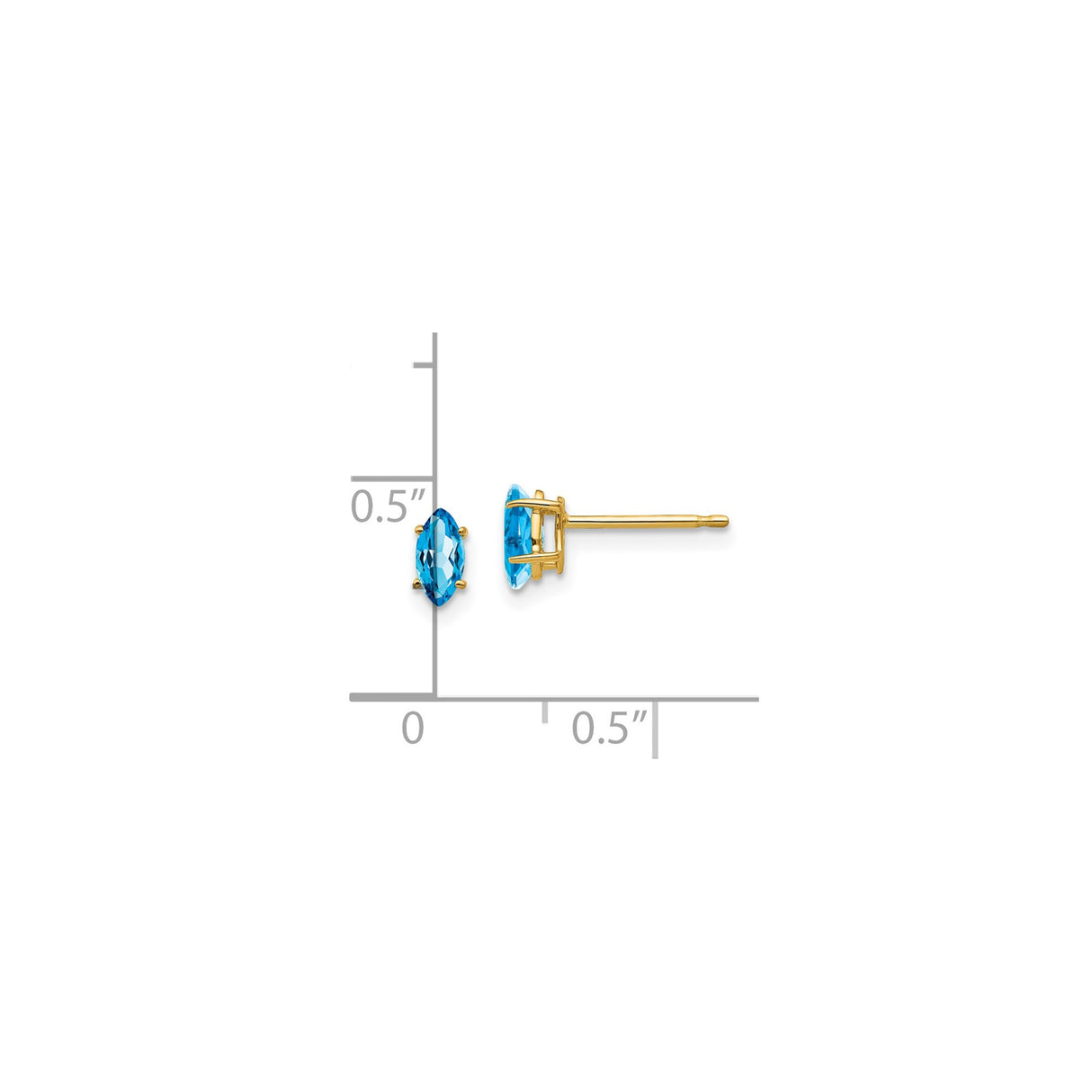 14k Yellow Gold Stud Earrings with Marquise Cut Swiss Blue Topaz, Minimalist Design for Women