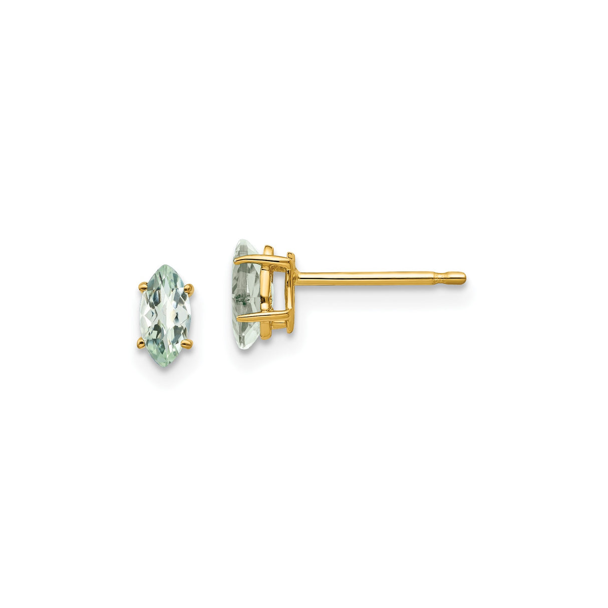 14k Yellow Gold Stud Earrings with Marquise Green Amethyst, Minimalist Design for Women