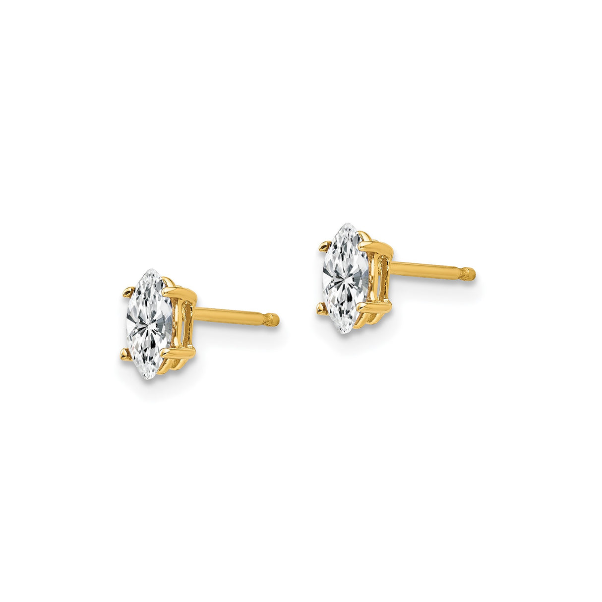 14k Yellow Gold Marquise Cut Cubic Zirconia Stud Earrings, Classic Four Prong Setting