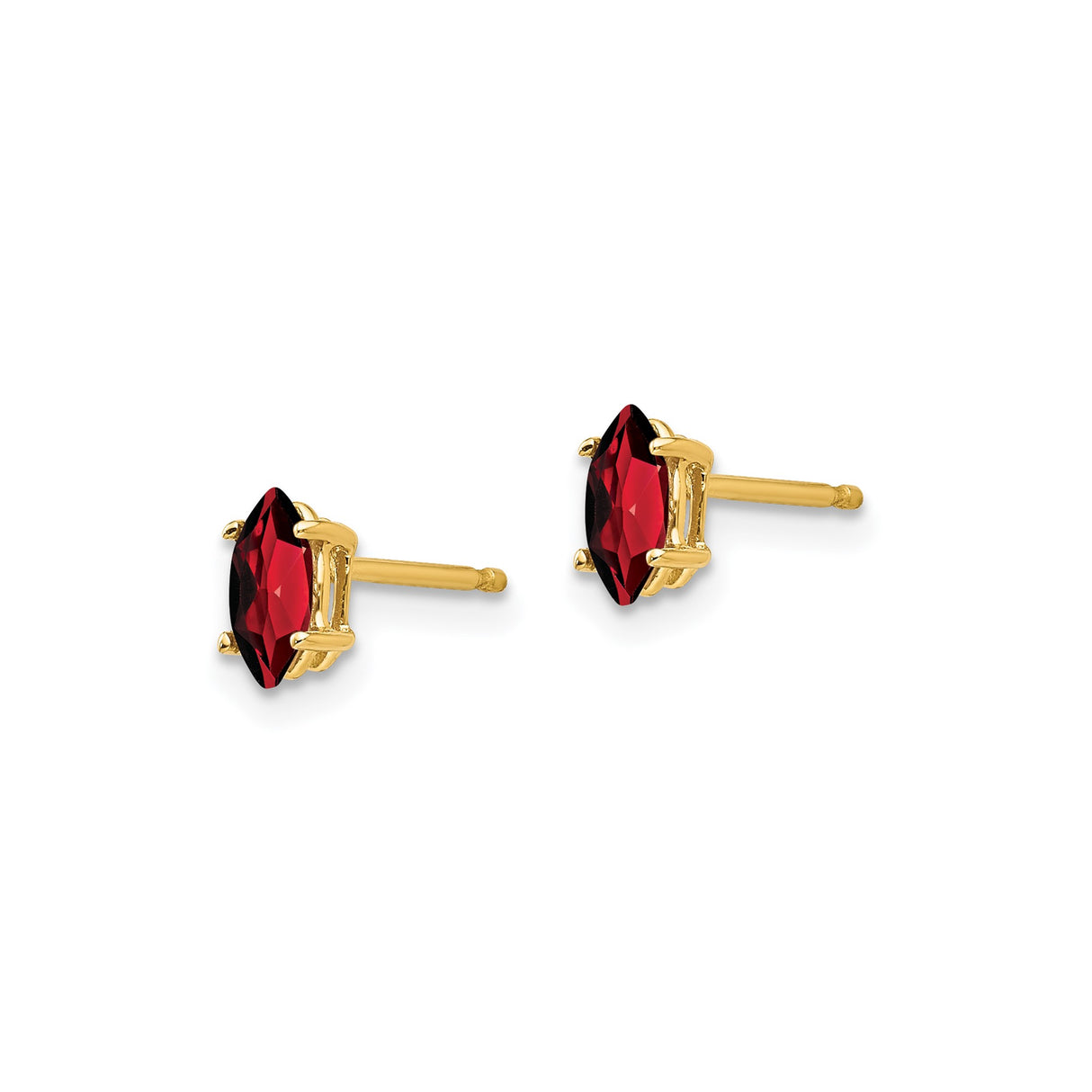 14k Yellow Gold Garnet Stud Earrings, Marquise Cut, January Birthstone Jewelry