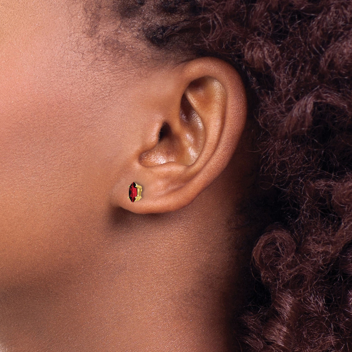 14k Yellow Gold Garnet Stud Earrings, Marquise Cut, January Birthstone Jewelry