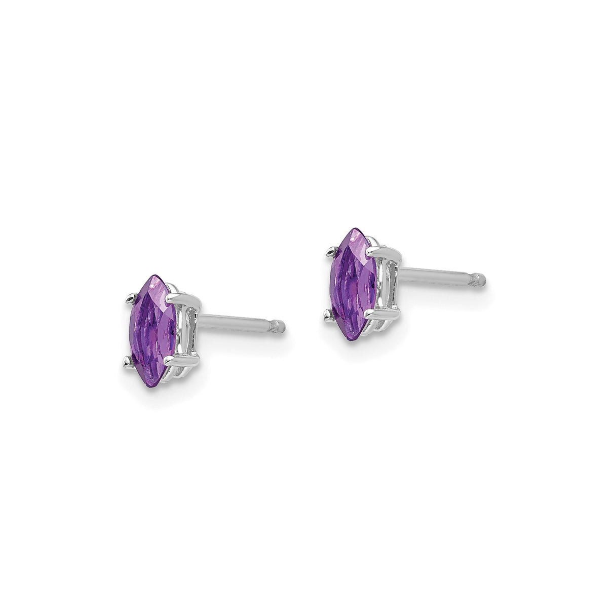 14k White Gold Marquise Amethyst Stud Earrings, Minimalist February Birthstone Jewelry for Women