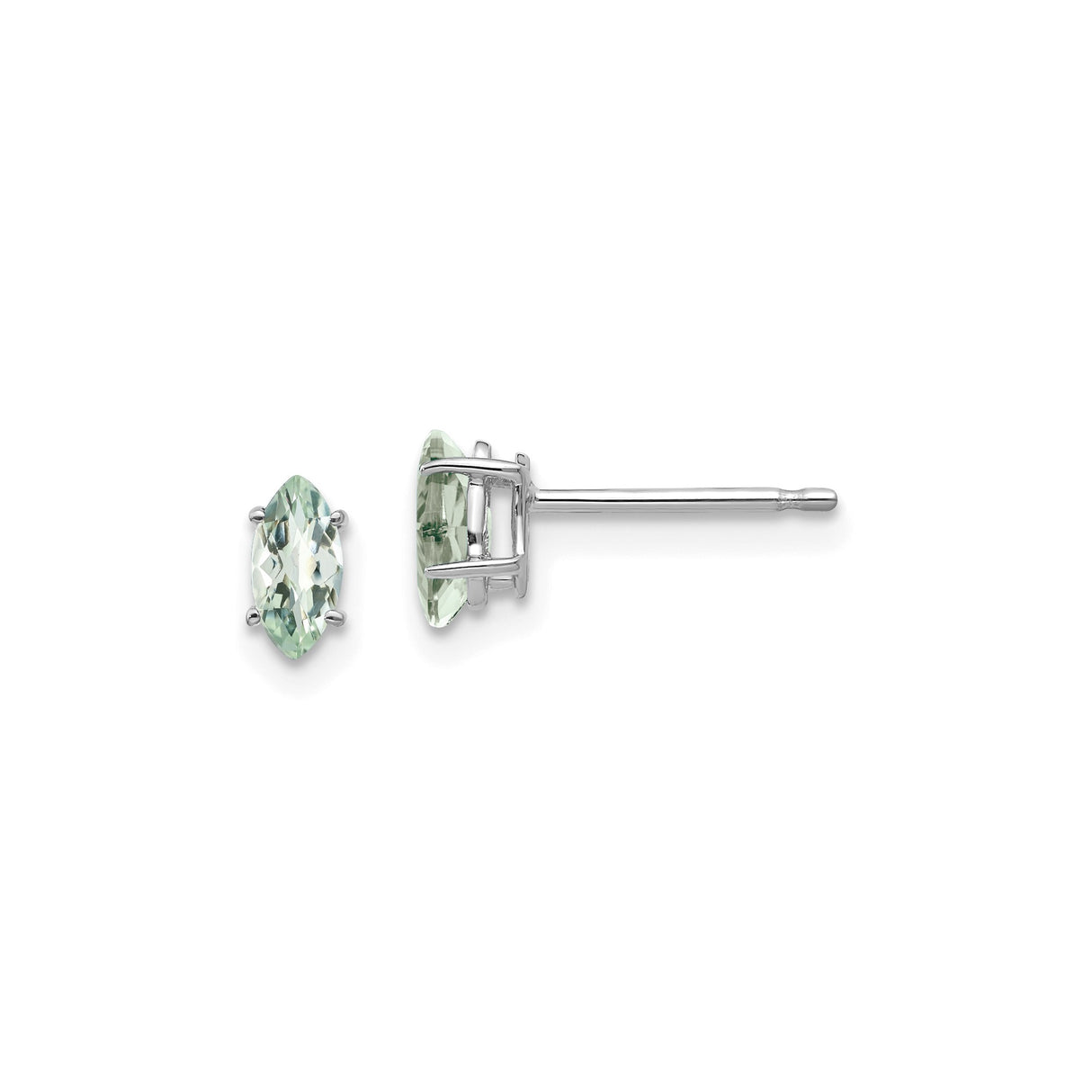 14k White Gold Stud Earrings with Marquise Cut Green Amethyst, Minimalist Design for Women