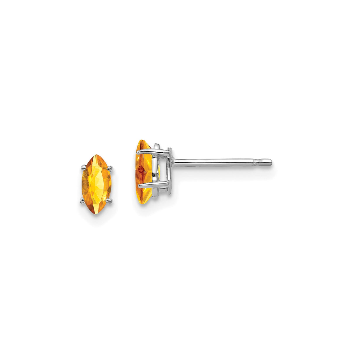 14k White Gold Marquise Cut Citrine Stud Earrings, Minimalist November Birthstone Jewelry