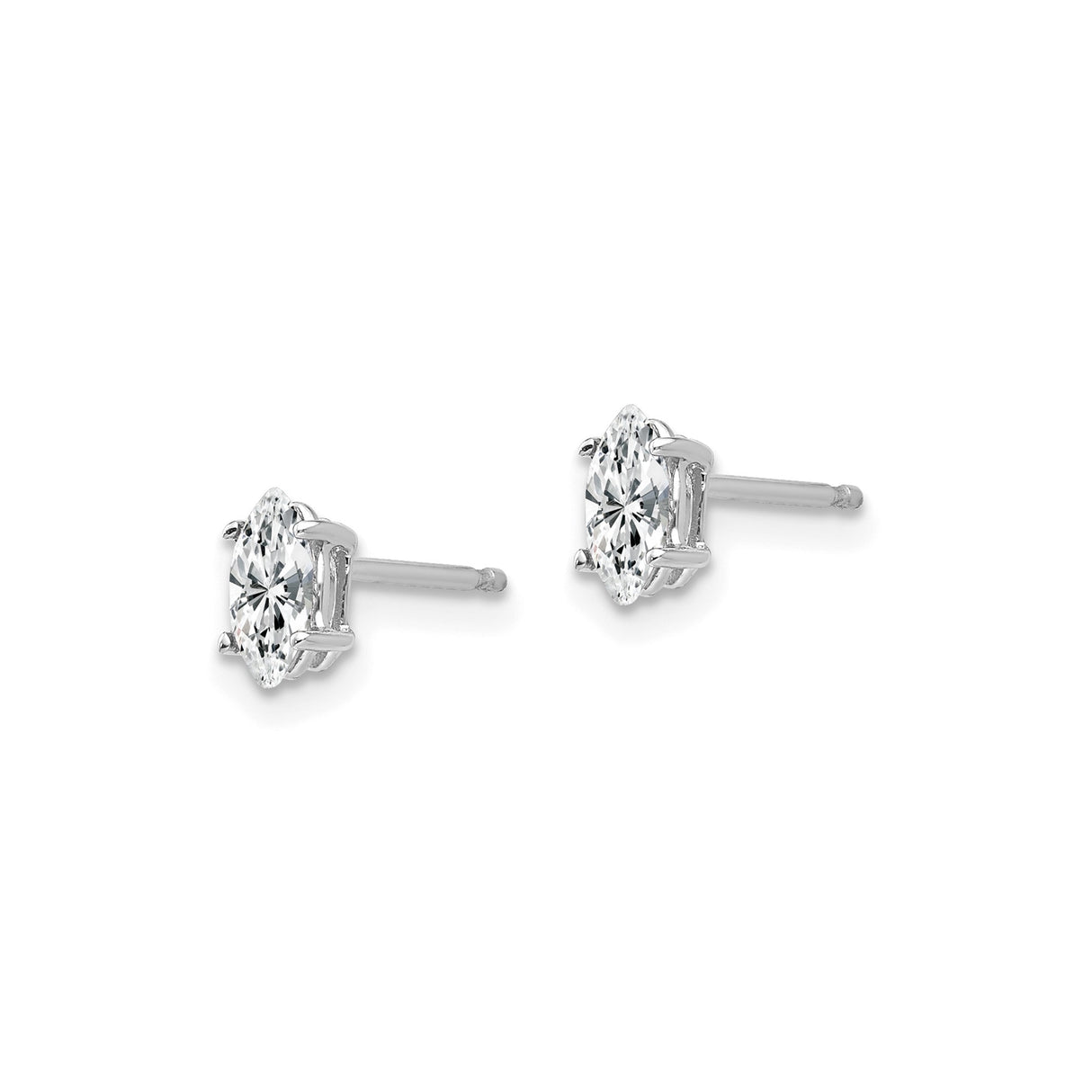 14k White Gold Marquise Cut Stud Earrings with Cubic Zirconia and Prong Setting