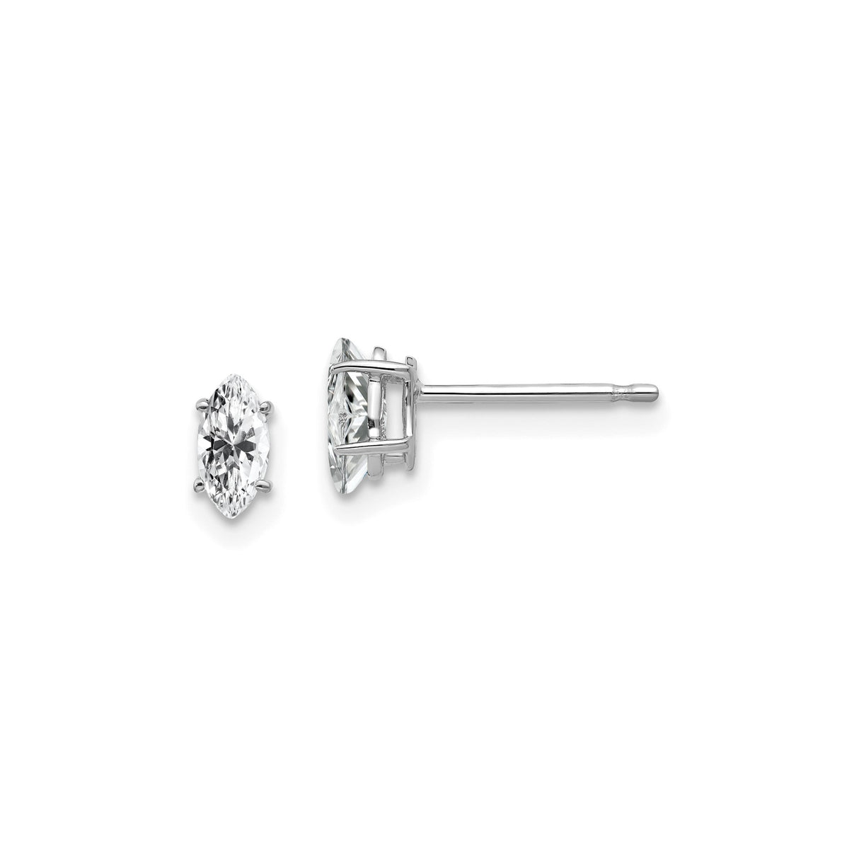 14k White Gold Marquise Cut Stud Earrings with Cubic Zirconia and Prong Setting