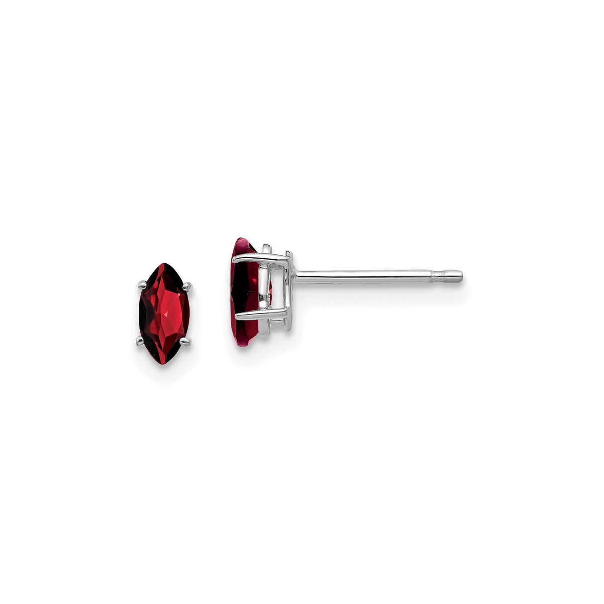 14k White Gold Garnet Stud Earrings, Marquise Cut January Birthstone Jewelry for Women