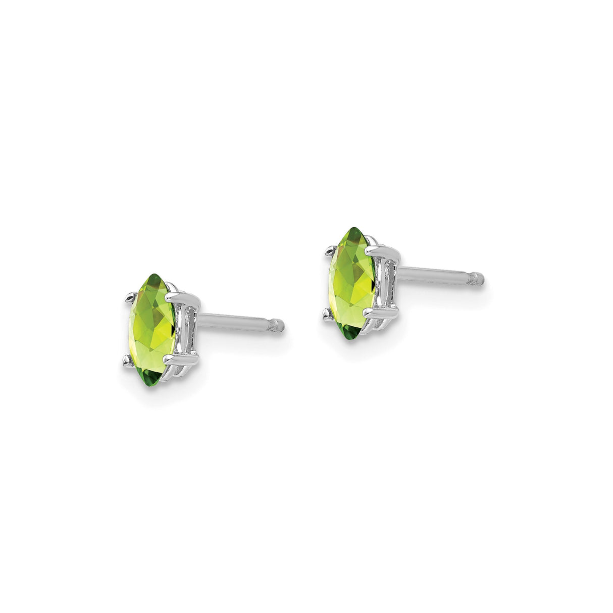 14k White Gold Peridot Stud Earrings, Marquise Cut Minimalist Design for Women