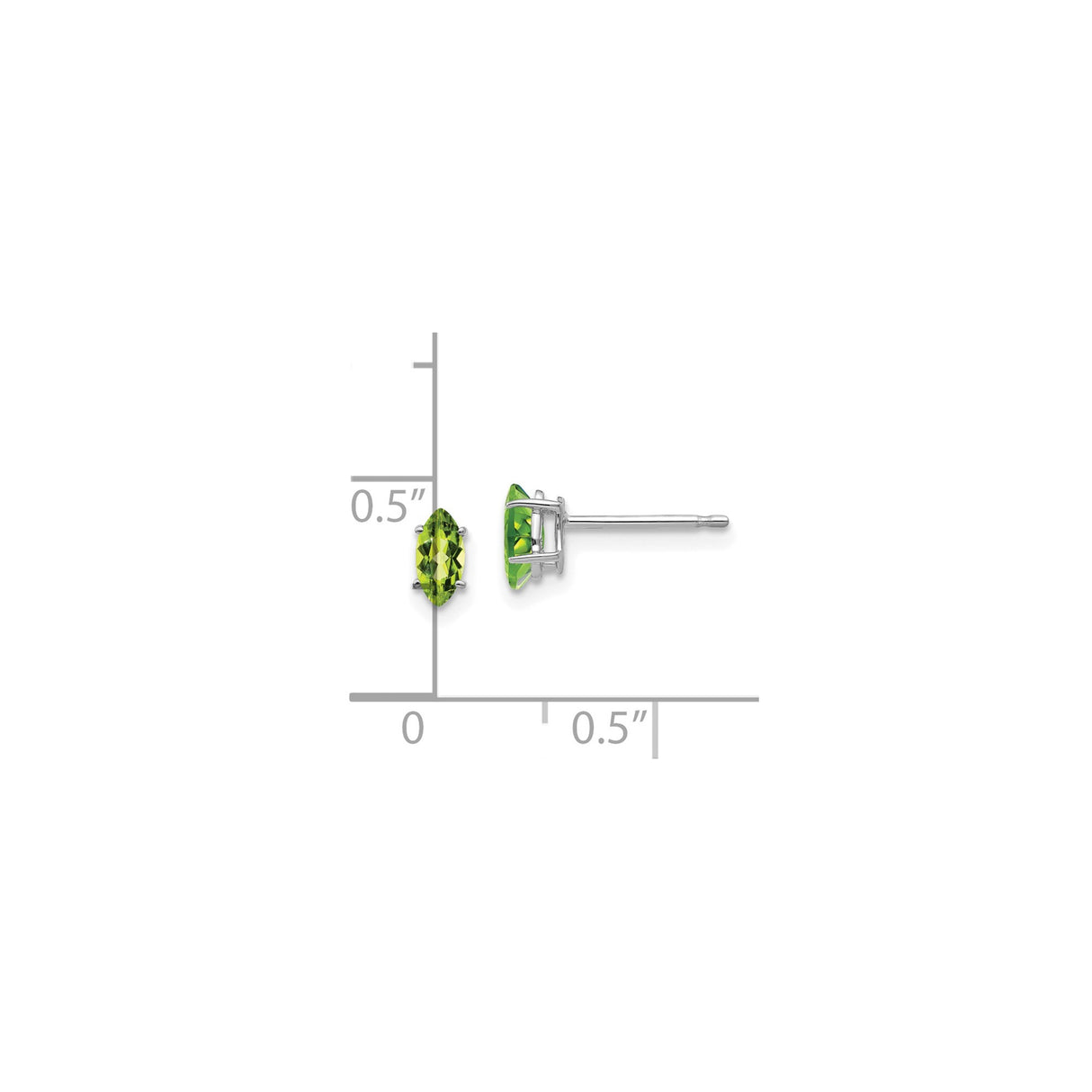 14k White Gold Peridot Stud Earrings, Marquise Cut Minimalist Design for Women