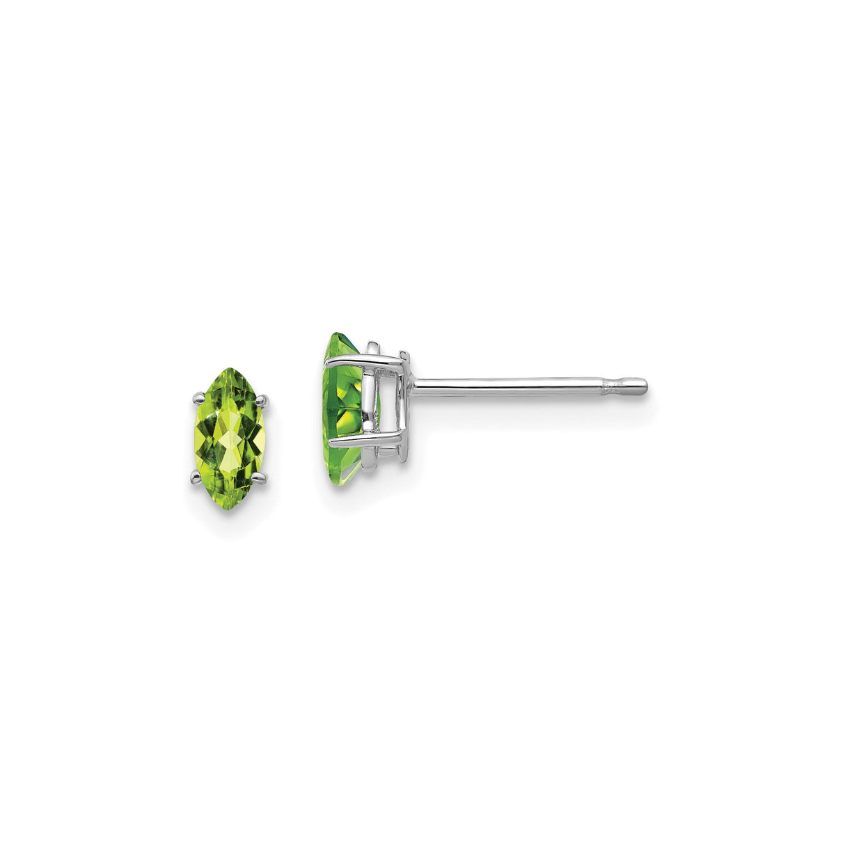 14k White Gold Peridot Stud Earrings, Marquise Cut Minimalist Design for Women
