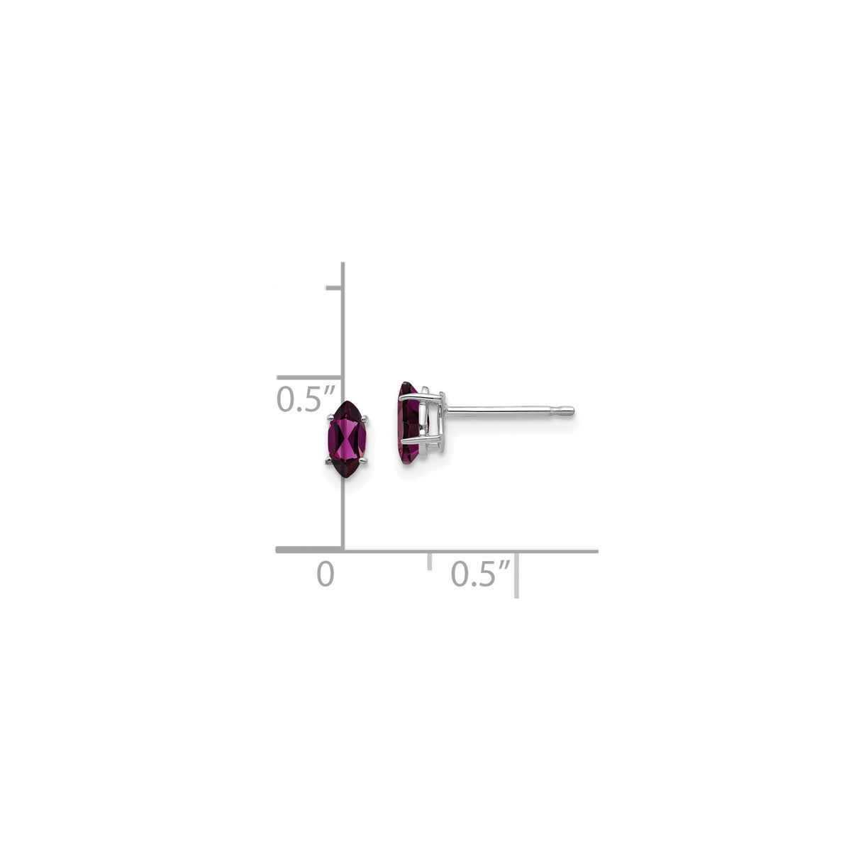14k White Gold Garnet Stud Earrings with Rhodolite Marquise Gemstones, Classic Four Prong Setting