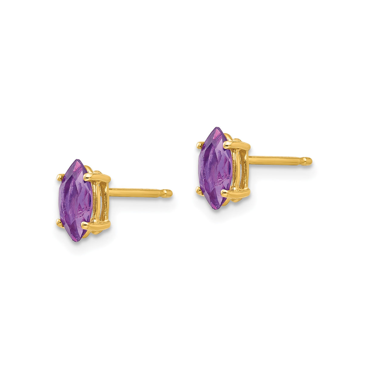 14k Yellow Gold Marquise Cut Amethyst Stud Earrings, Minimalist Design for Women