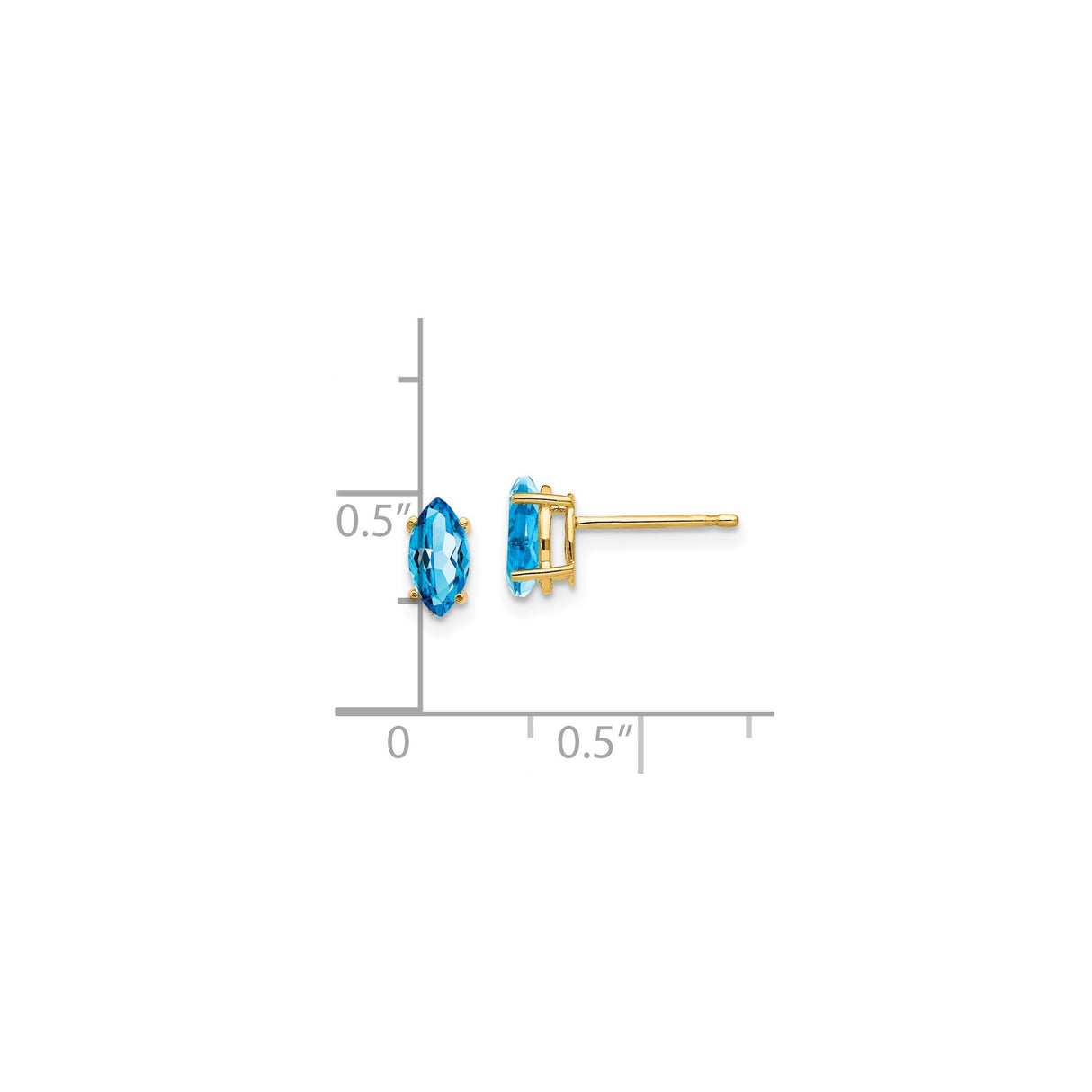 14k Yellow Gold Stud Earrings with Marquise Swiss Blue Topaz, Minimalist Design for Women