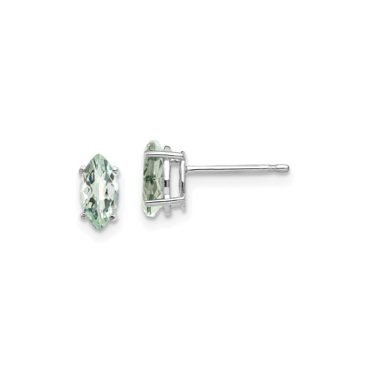 14k White Gold Marquise Cut Green Amethyst Stud Earrings, Minimalist Prong Setting
