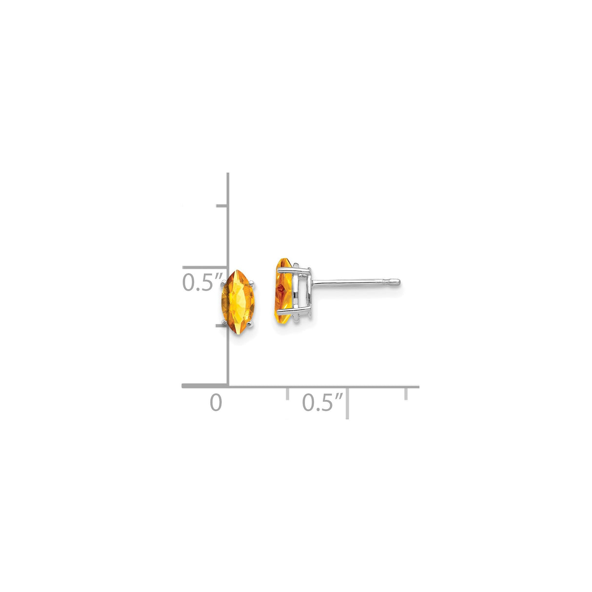 14k White Gold Citrine Marquise Cut Stud Earrings, Four Prong Minimalist Design