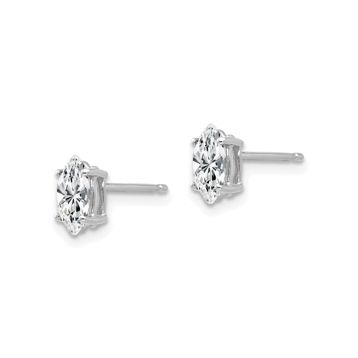 14k White Gold Marquise Cut Stud Earrings with Cubic Zirconia in Prong Setting