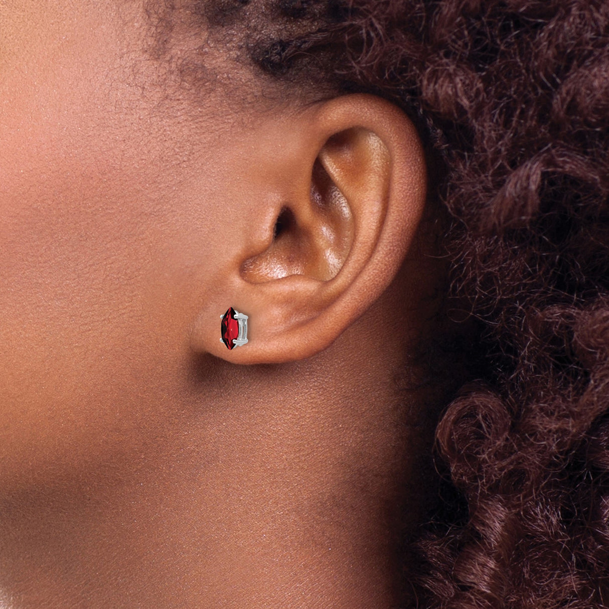 14k White Gold Marquise Garnet Stud Earrings, Four Prong Setting, January Birthstone Jewelry