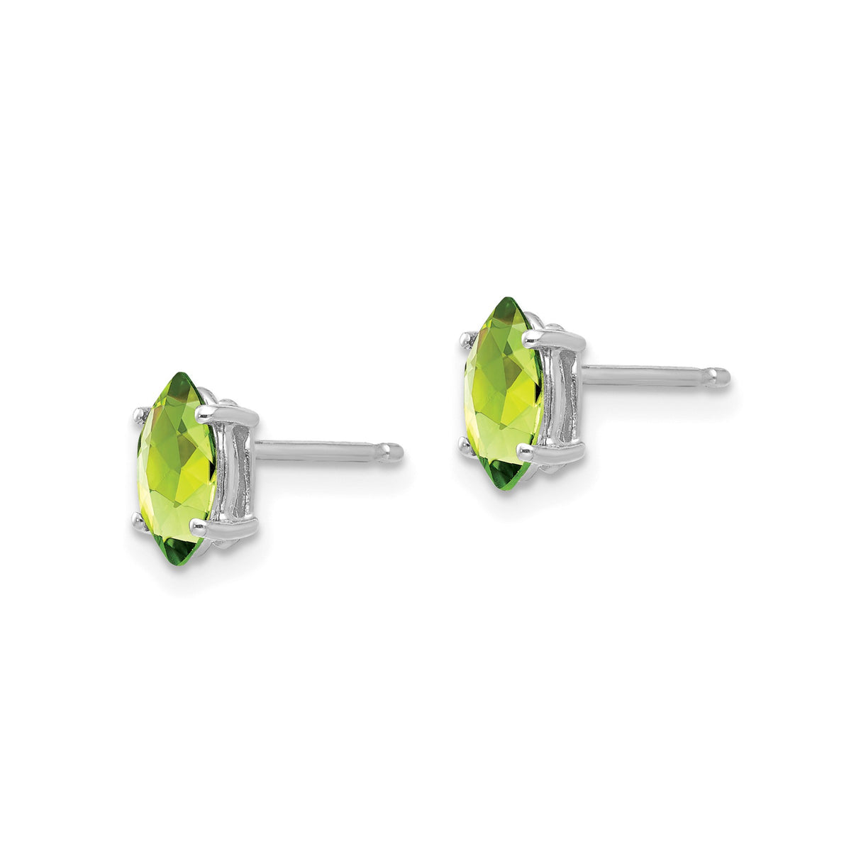 14k White Gold Peridot Stud Earrings, Marquise Cut Minimalist August Birthstone Jewelry