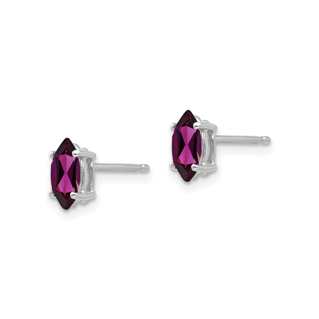 14k White Gold Stud Earrings with Rhodolite Garnet, Marquise Cut, Minimalist Style