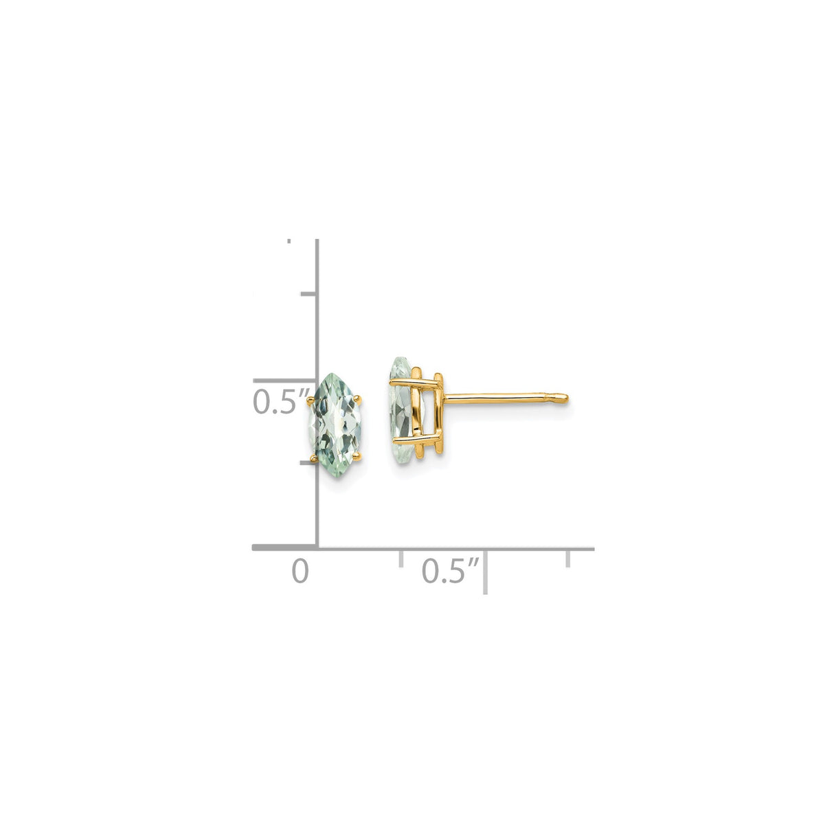 14k Yellow Gold Stud Earrings with Marquise Cut Green Amethyst, Minimalist Prong Set Design