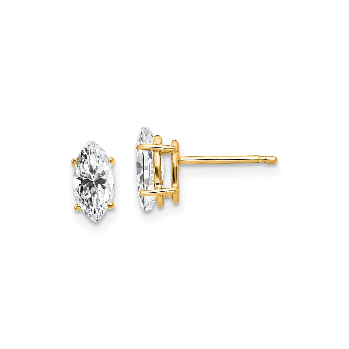 14k Yellow Gold Marquise Solitaire Stud Earrings with Clear Cubic Zirconia Stones