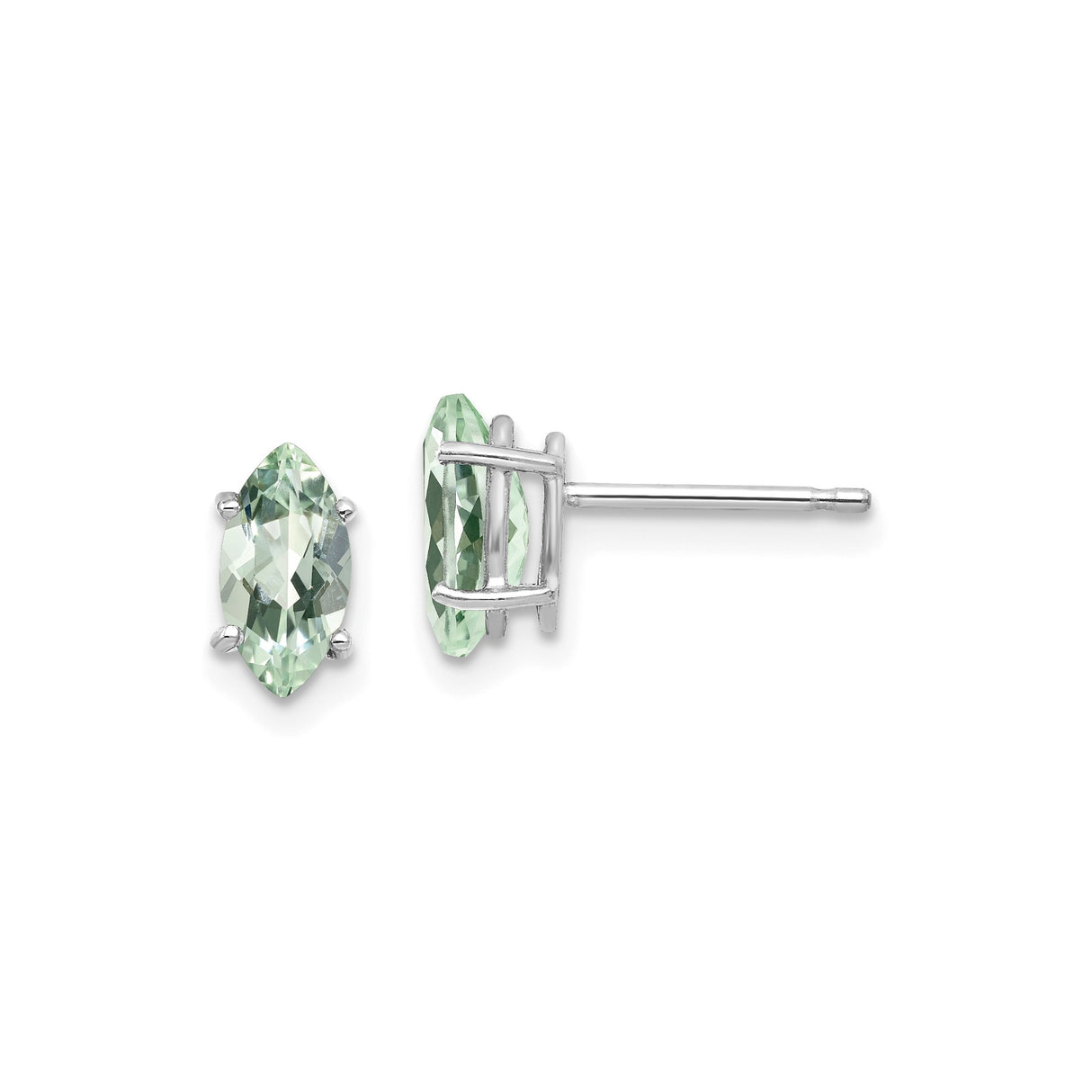 14k White Gold Marquise Cut Green Amethyst Stud Earrings, Minimalist Style for Women