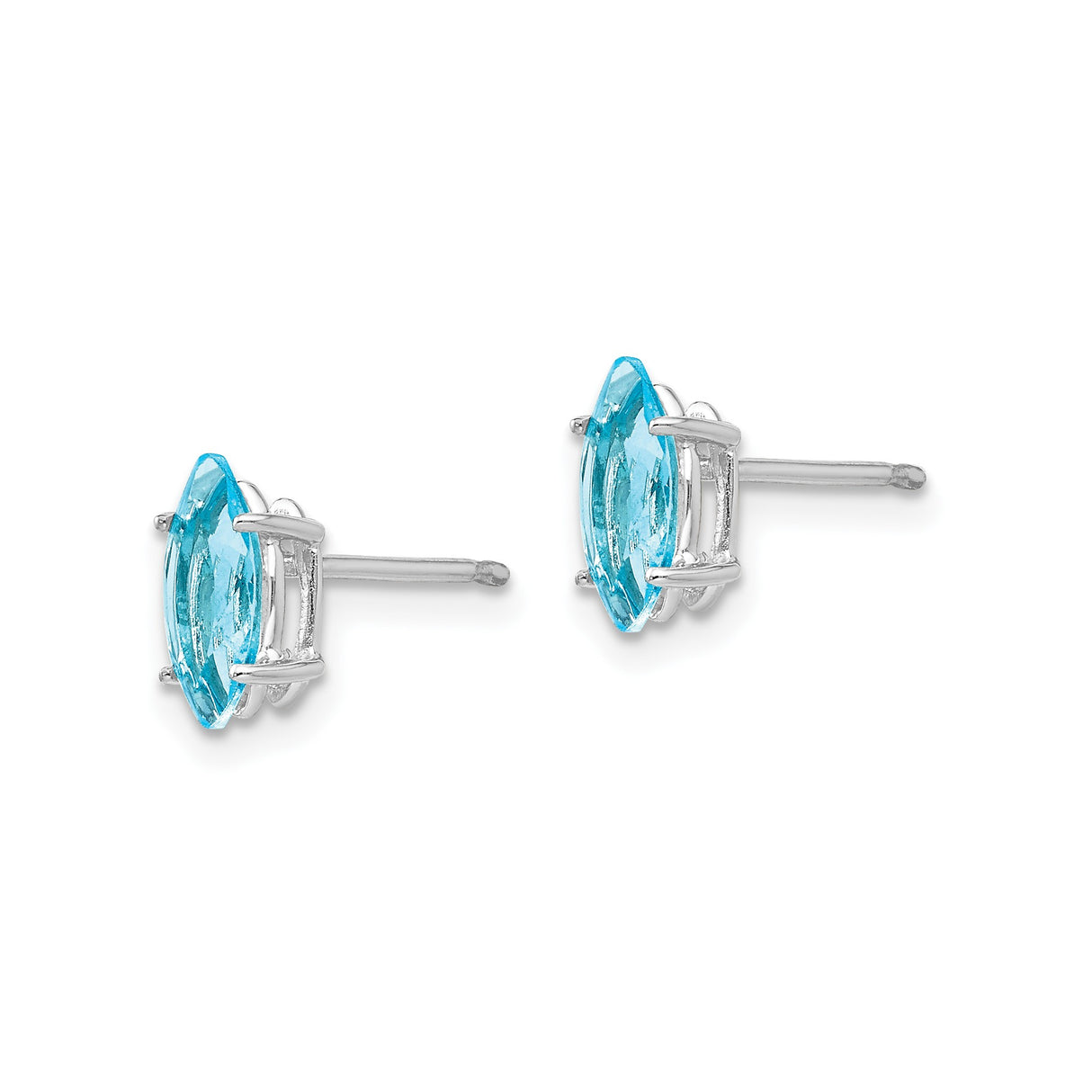 14k White Gold Stud Earrings with Marquise Swiss Blue Topaz, Minimalist Design for Women